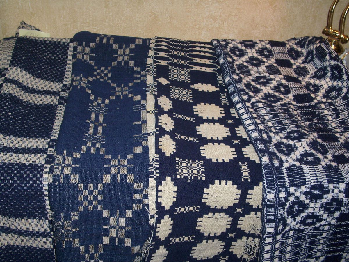 Antique Homespun Wool Coverlet Stack 2 AAFA