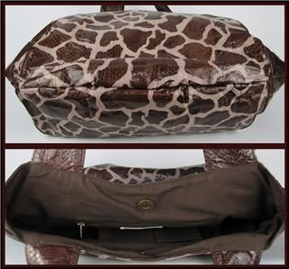 Beirn Jenna Brown Tan Snakeskin Giraffe Printed LG Tote Shoulder Bag R