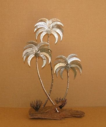  Abstract Metal Palm Tree Sculpture Free Standing Silver Jere Hand Made