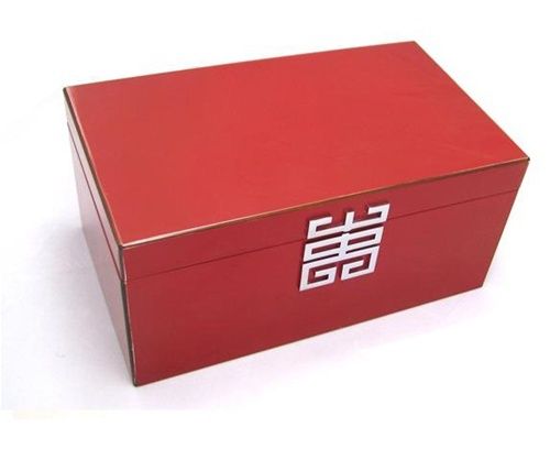 Modern Red Lacquer Wood Jewelry Box w Jewelry Tray