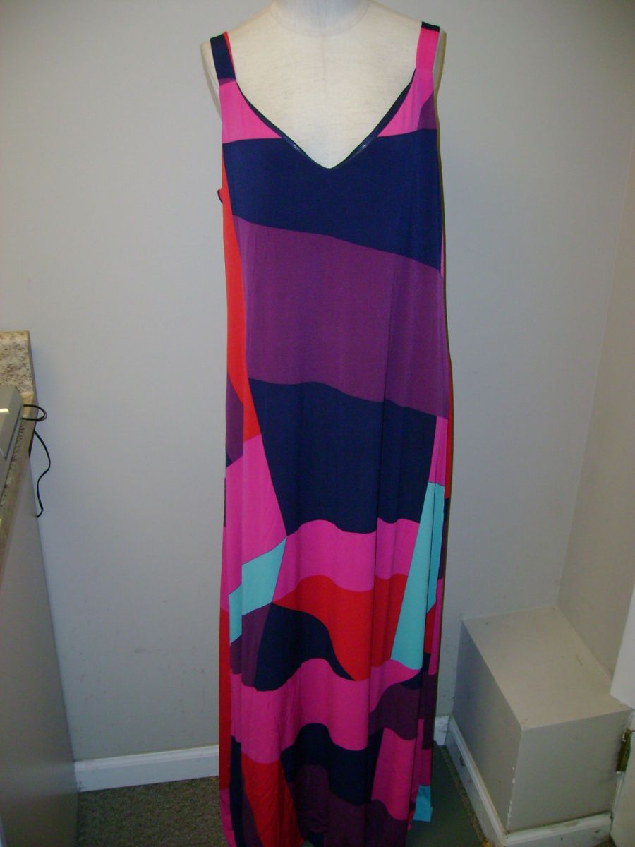 Twist by Christian Francis Roth GeometricPrint Maxi Dress Blue Pink L