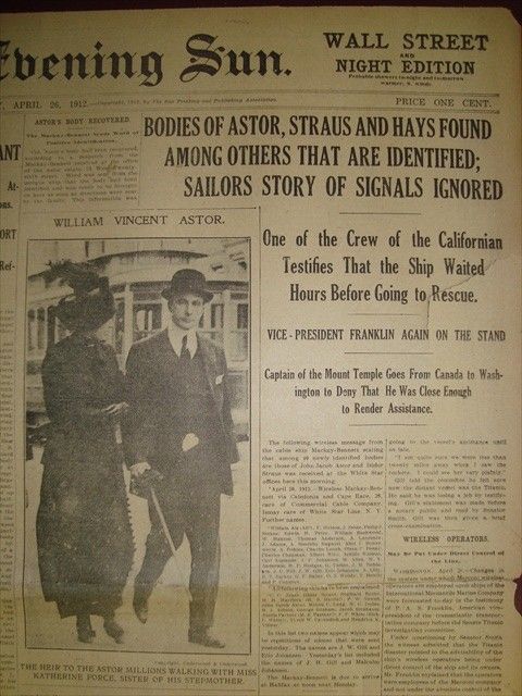 1306109WQ Titanic John Jacob Astor Body Found Apr 1912 Old Historic
