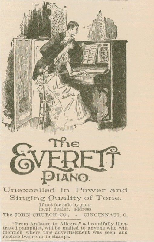 1890 Ad John Church Cincinnati Everett Piano Precision
