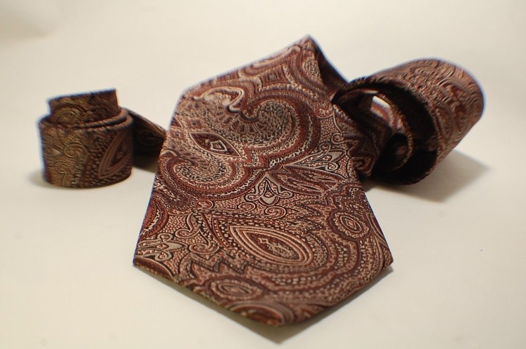 Sean John Tie Brown Embroidered Paisley Perfect Cond  