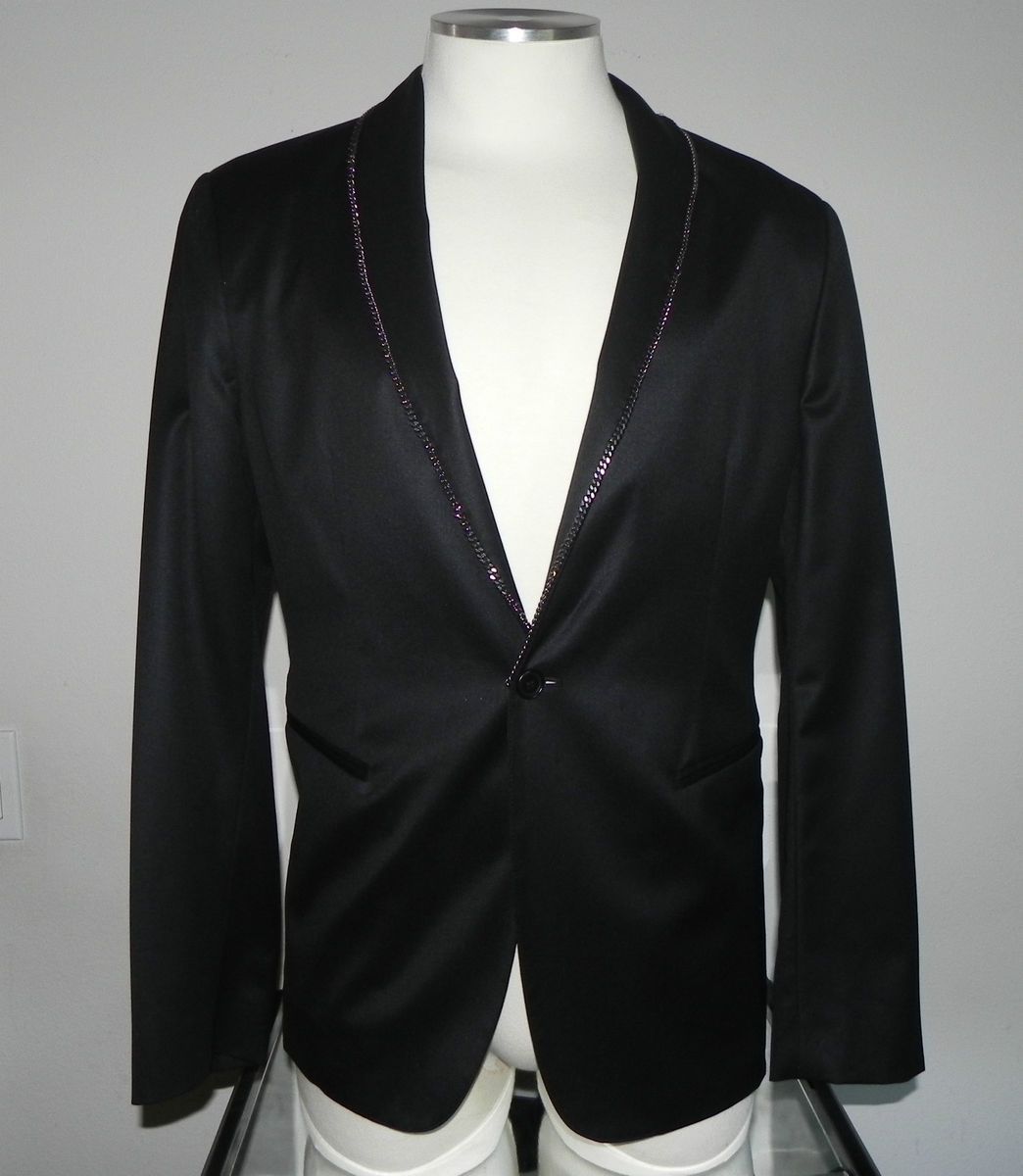 John Varvatos Black Blazer with Chain Lapel Detail SIZE 52  