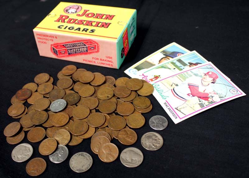 Wheat Cents Treasure in John Ruskin Style Cigar Box Nice Penny Collection  