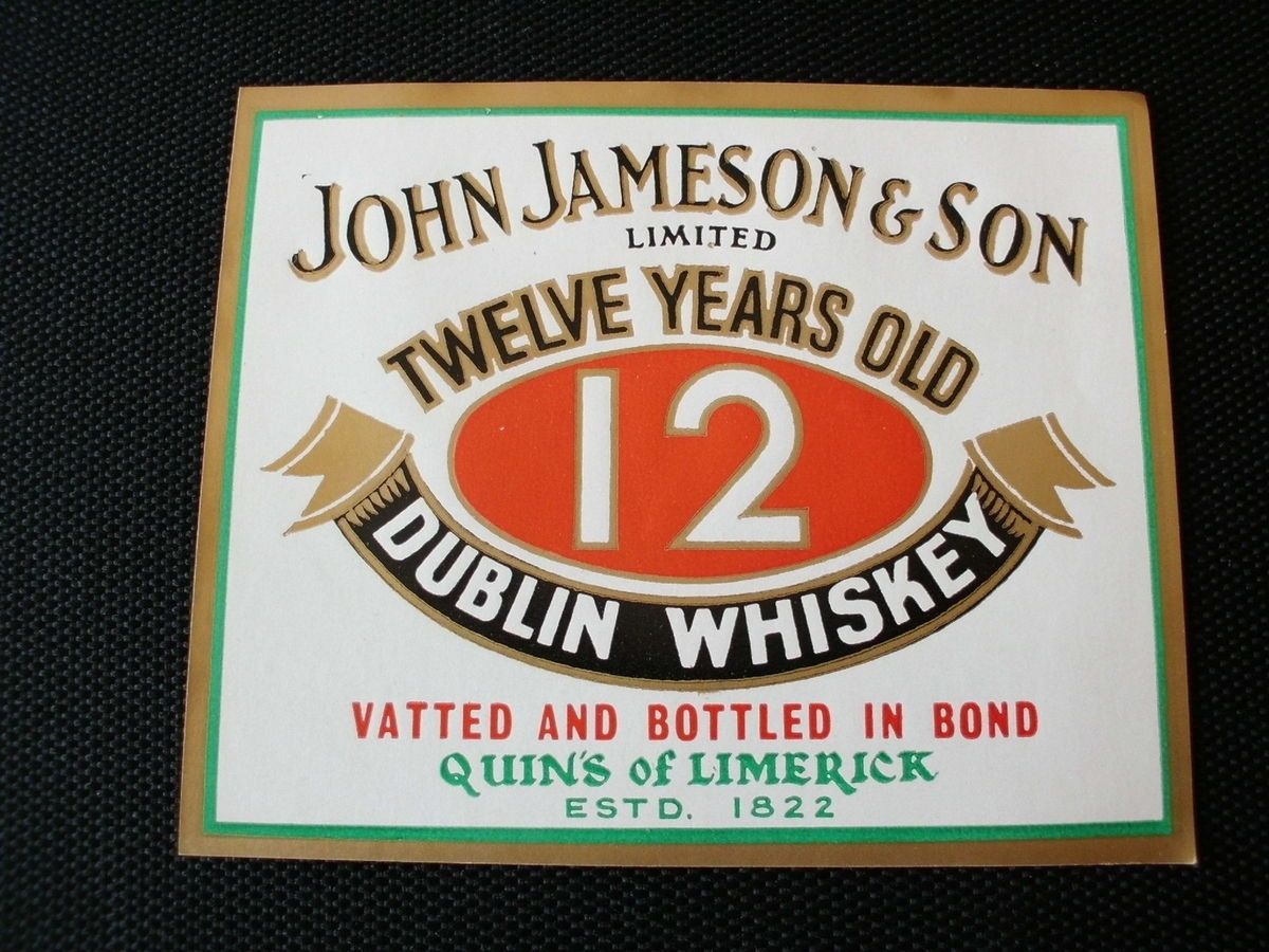 Irish Pub Idea Original John Jameson 12 Y O Whiskey Label Quin's of Limerick  