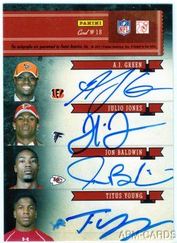 Jake Locker AJ Green Jones Ponder Andy Dalton National Treasures Pen Pals 8 Auto  