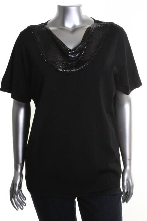 Jones New York NEW Black Embellished Chain Neck Short Sleeves Dress Top Plus 2X  