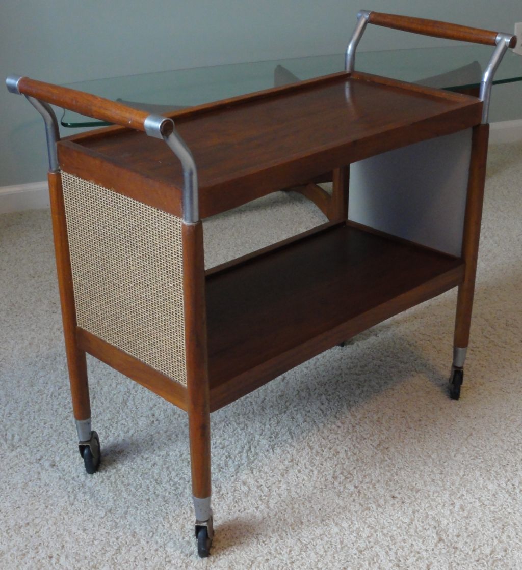 Mid century modern tea cocktail cart trolley table walnut steel Paul McCobb  