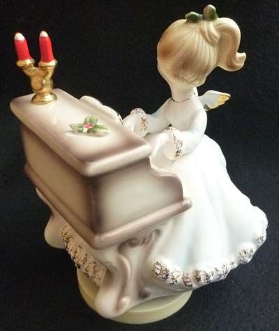 JOSEF Originals CHRISTMAS Angel Girl Figurine at Piano MUSIC BOX SILENT NIGHT  