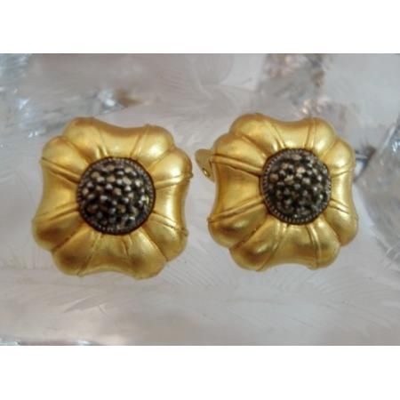 Vintage Costume Jewelry JUDITH JACK Earrings Gold Marcasite  