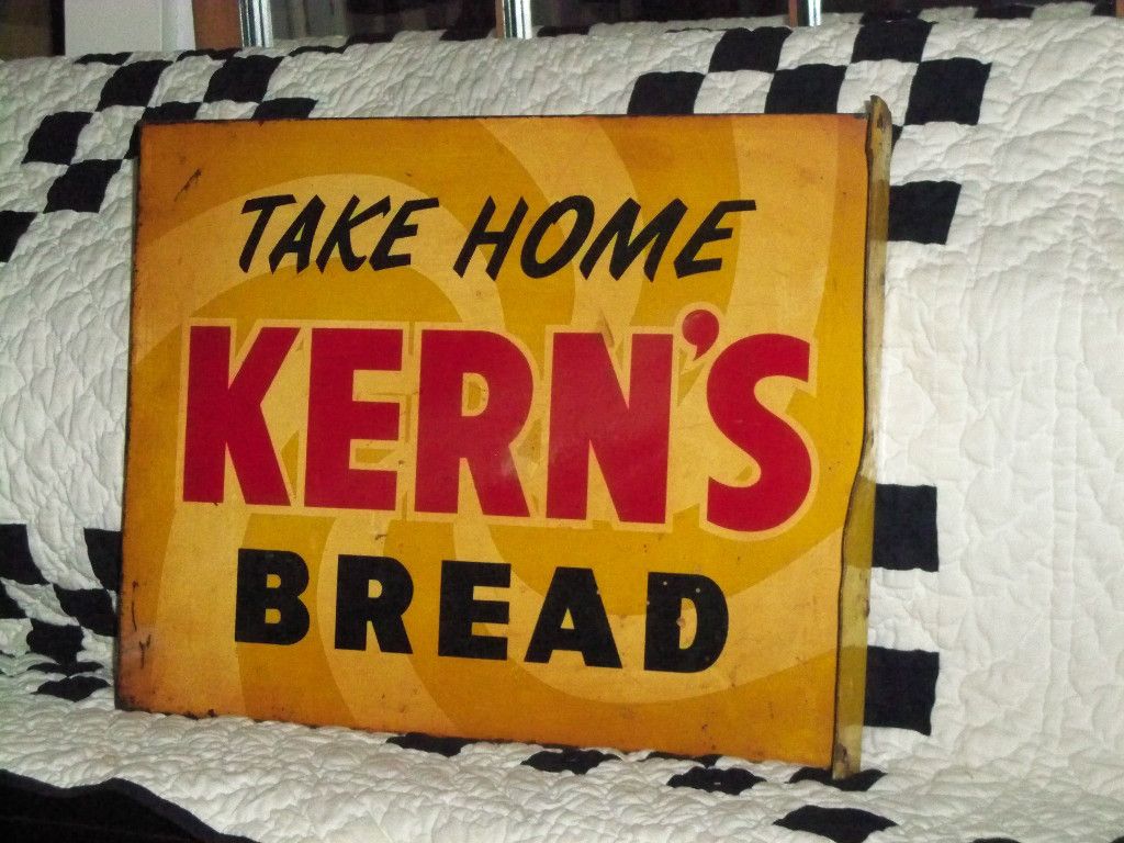 Vintage Metal Kerns Bread Sign Take Home Kerns Bread Two Sided