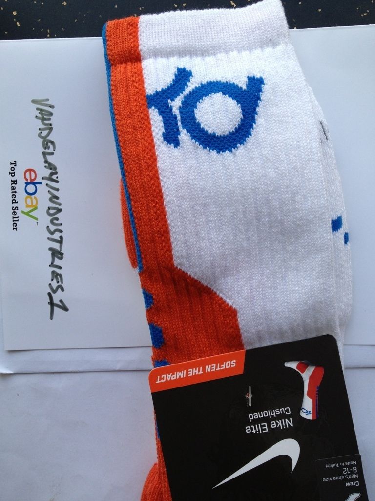 NEW RARE NIKE KEVIN DURANT KD V ELITE SOCKS WHITE CREW L 8 12 2 0 OKC