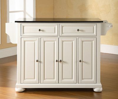 Kitchen Island Buffet Solid Black GraniteTop White Finish Kitchen