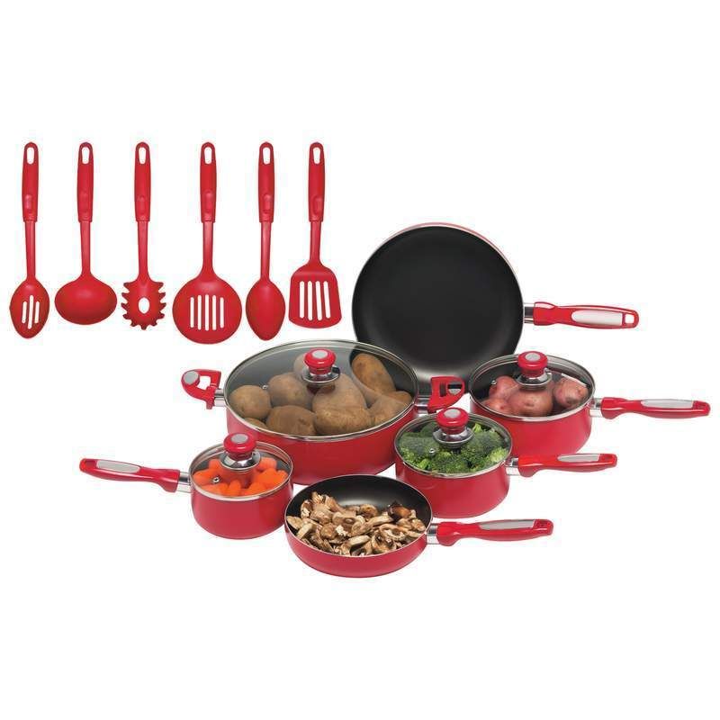16pc Red Aluminum Cookware Set Nylon Kitchen Utensil KTAL16