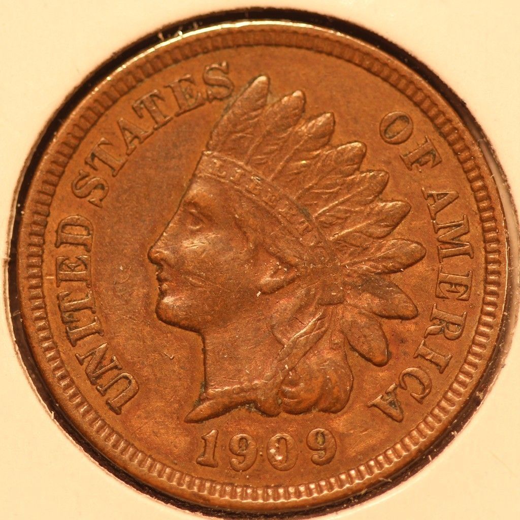 1909 INDIAN CENT, CHOICE AU DETAILS, 4 FULL SHARP DIAMONDS, LIGHTLY