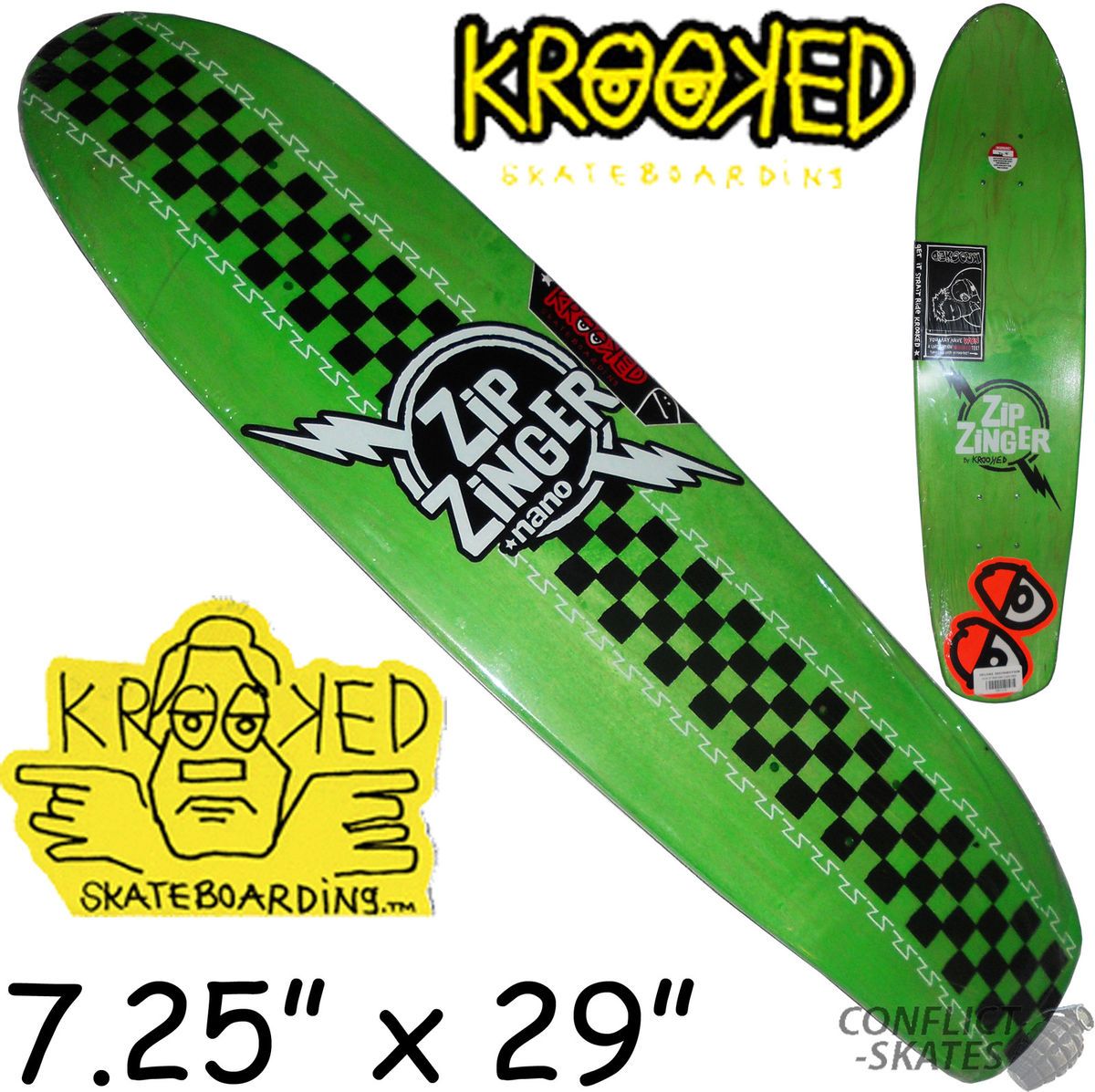 Krooked Zip Zinger Nano Classic Skateboard Deck Cruise Neon GREEN7 25