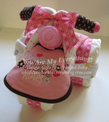 Girl Tricycle Diaper Cake Shower Centerpiece gift can be made for Boys