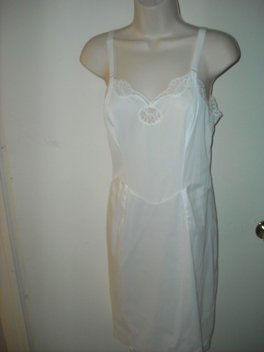 Vtg 60s Wonder Maid Dress Slip Taffeset White Lacey New Sz 34