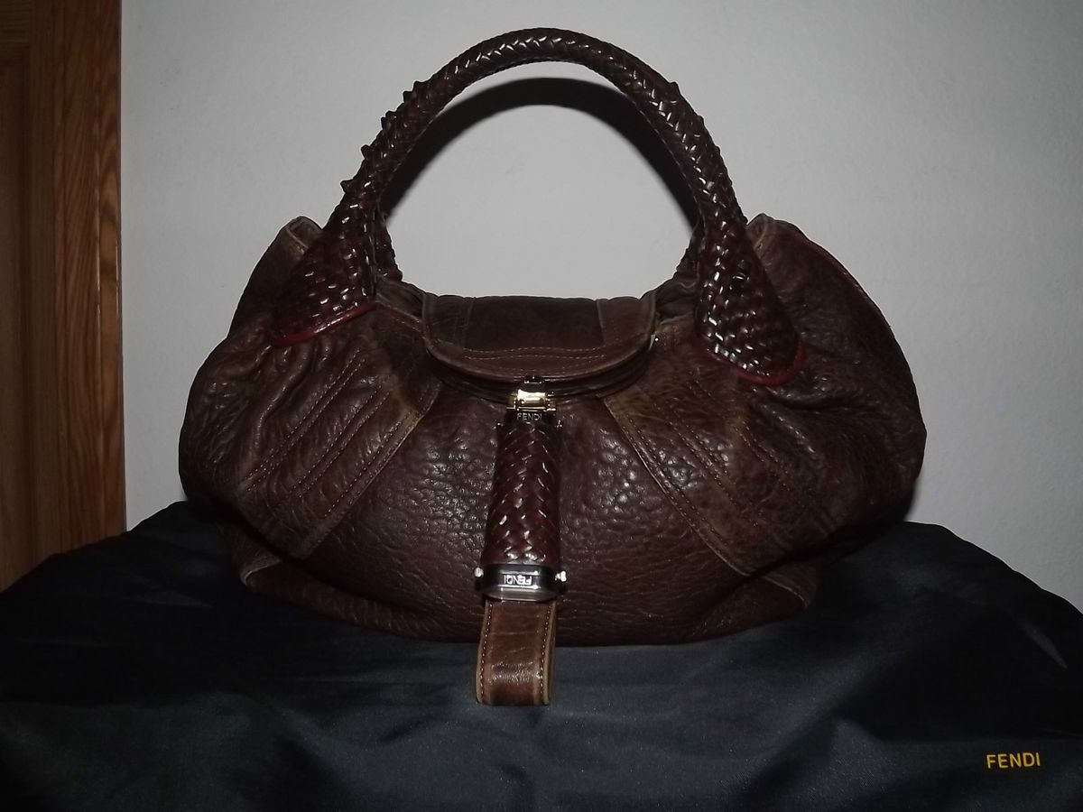 Fendi Brown Tumbled Nappa Leather Spy Bag Fendi Dustbag EXCELLENT