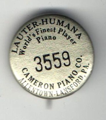Piano Pinback Lauter Humana Allentown Lansford PA Cameron Co