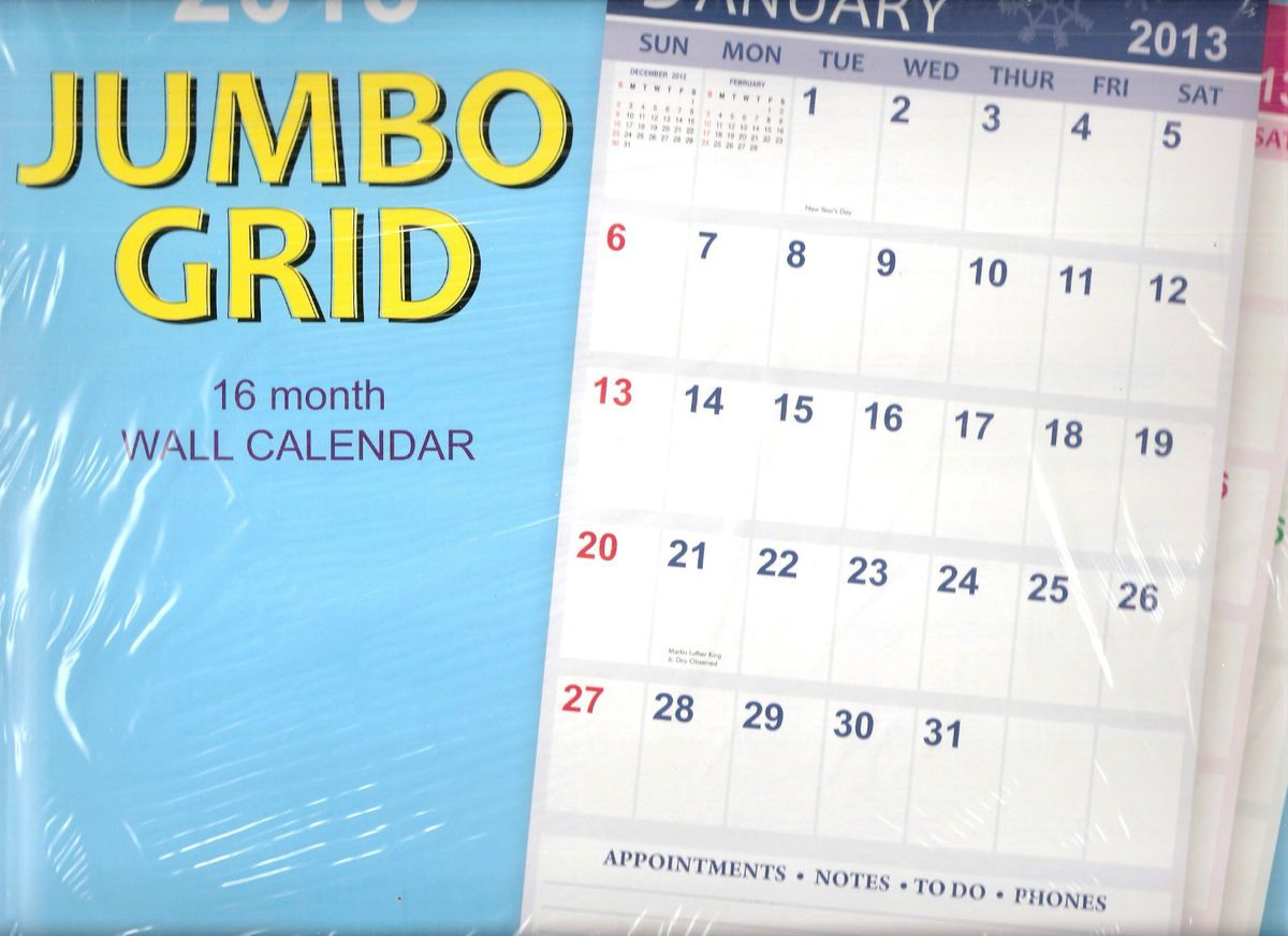 2013 JUMBO LARGE Print WALL CALENDAR BIG NUMBERS Space for Notes Lists