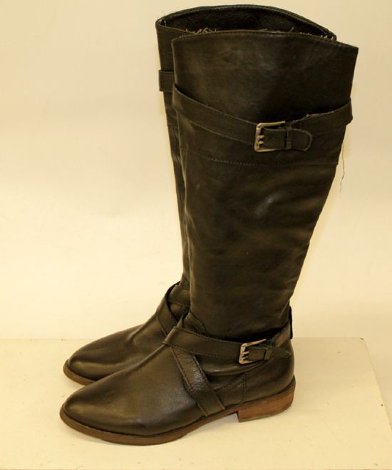 ANN TAYLOR LOFT BLACK LEATHER BUCKLE ZIP UP CALF HIGH FASHION BOOTS