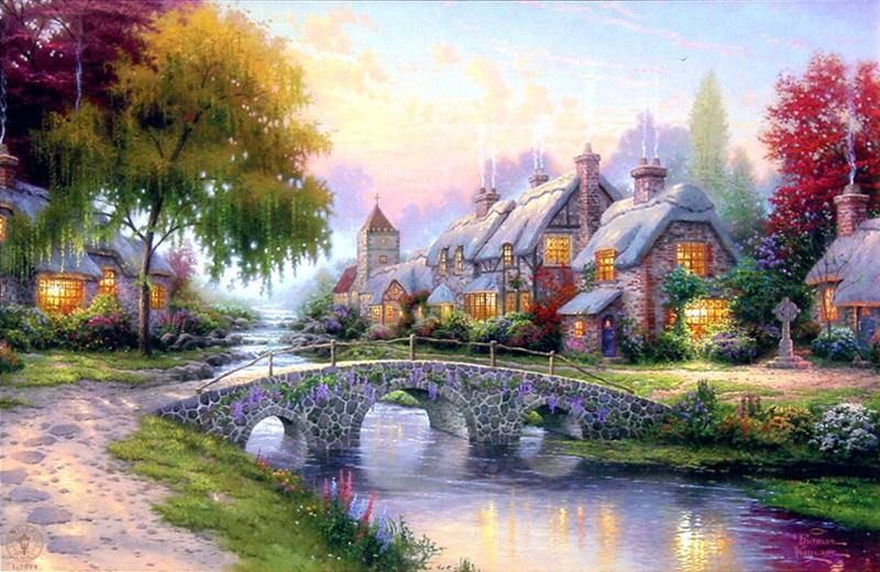 Bridge 12x18 Classic Edition Framed Canvas Thomas Kinkade