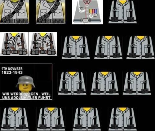 Lego WW2 German Soldiers Sticker Decals light grey 16 custom