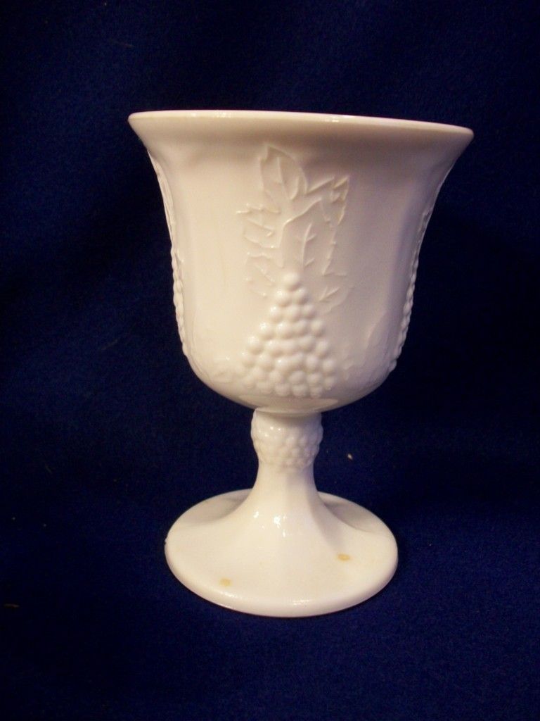 Vintage Milk Glass Goblet Harvest Grape Pattern