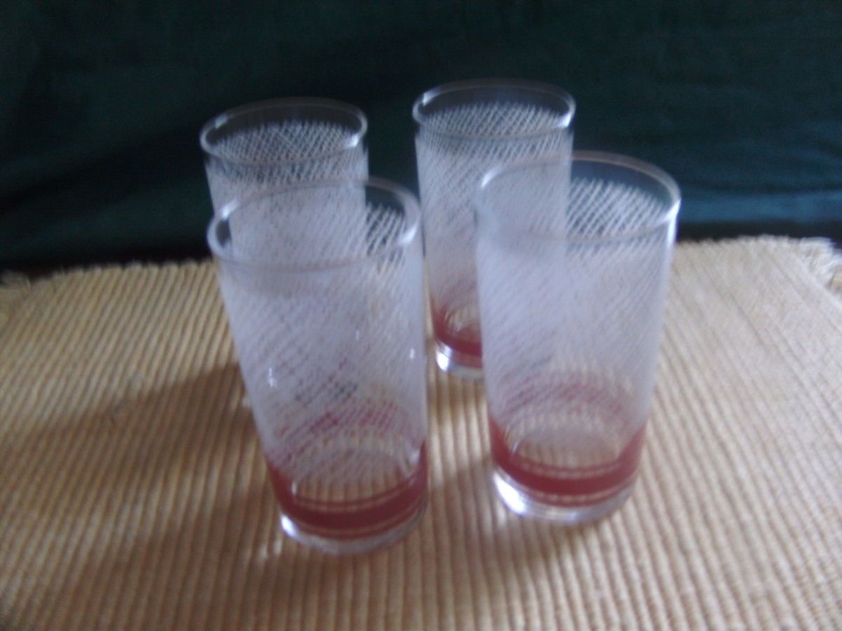 Libbey Glass Set of 4 Tumbler 10 oz Vintage Red and White Libbey