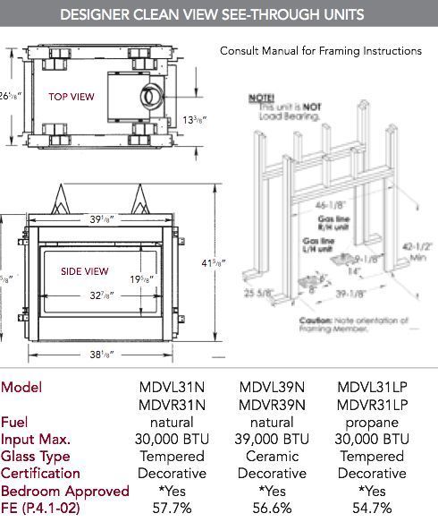 Kingsman Gas Fireplace Modern Linear Direct Vent See thru KFMDV31 Log