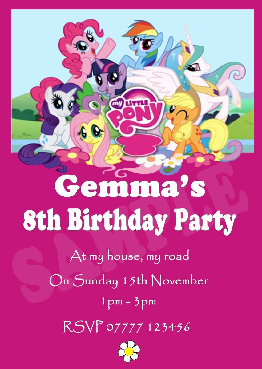10 x My Little Pony Party Invitations Personalised Party Invites