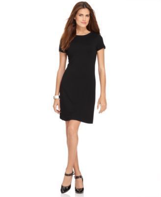 Black Solid Short Sleeve Crew Neck Little Black Dress XS BHFO