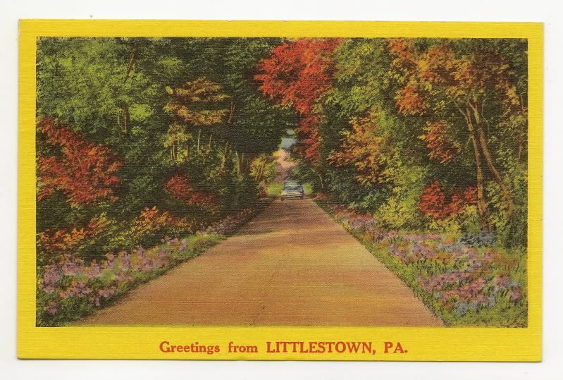 Littlestown PA Vtg Greeting Country Road 1958 Car PC