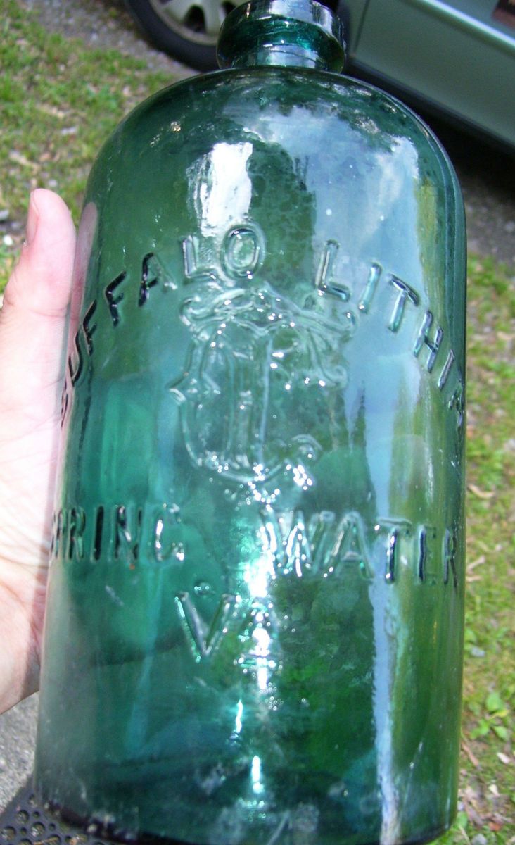 Early Teal Blue Buffalo Lithia Spring Water VA Bottle