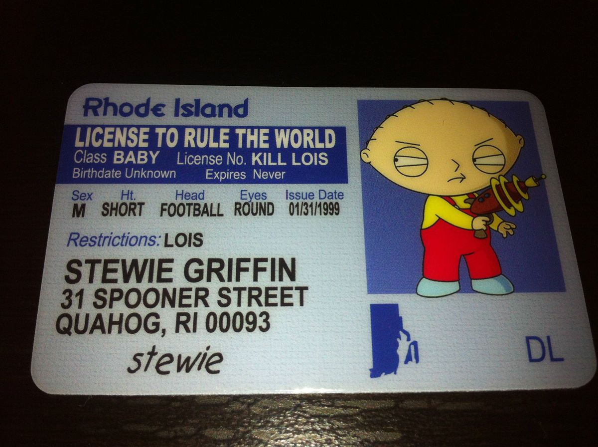 Family Guy Stewie Griffin ID Card Quahog Lois Peter Meg Seth