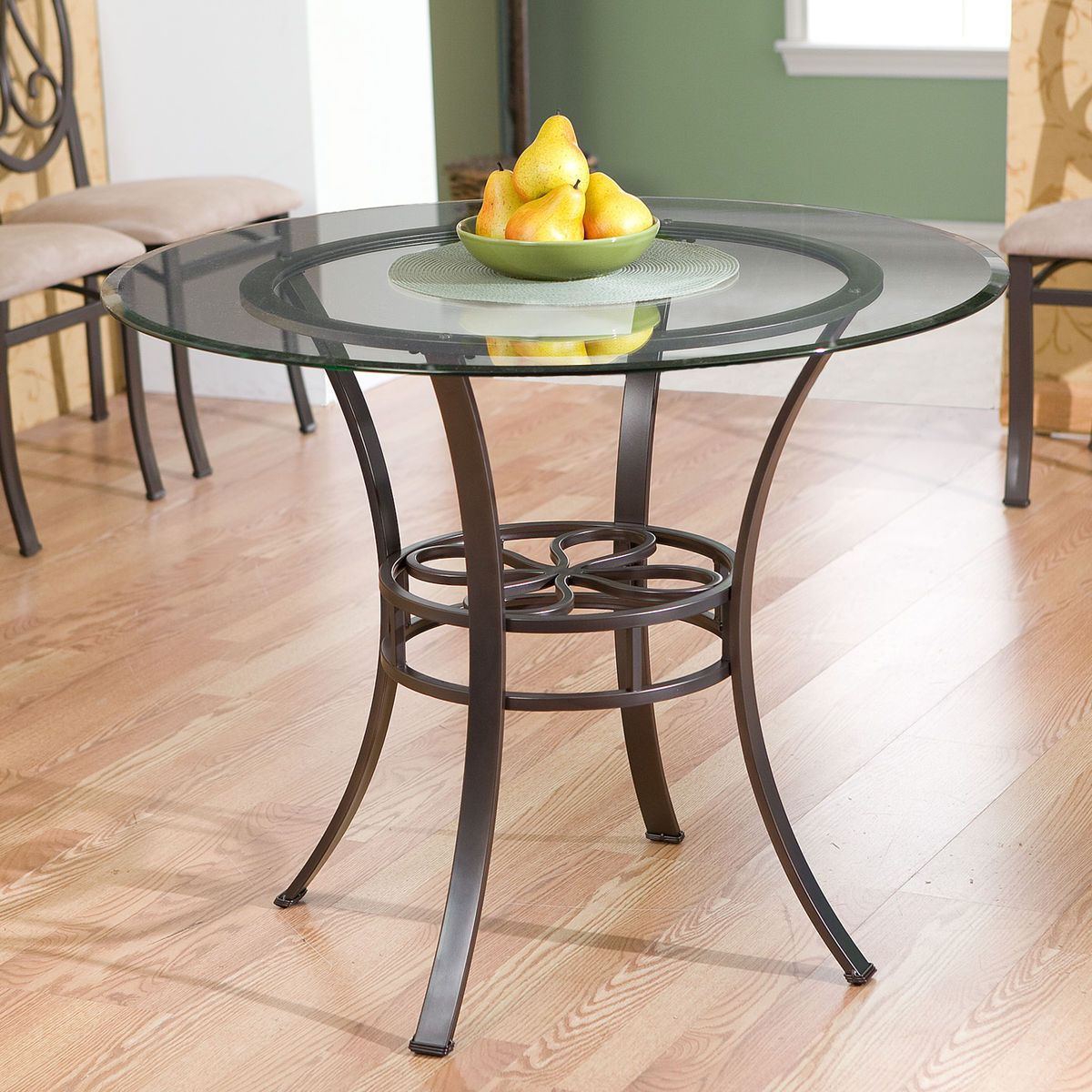 LUCIANNA Dining Table Round w/ Glass Top Metal Base Chairs Available