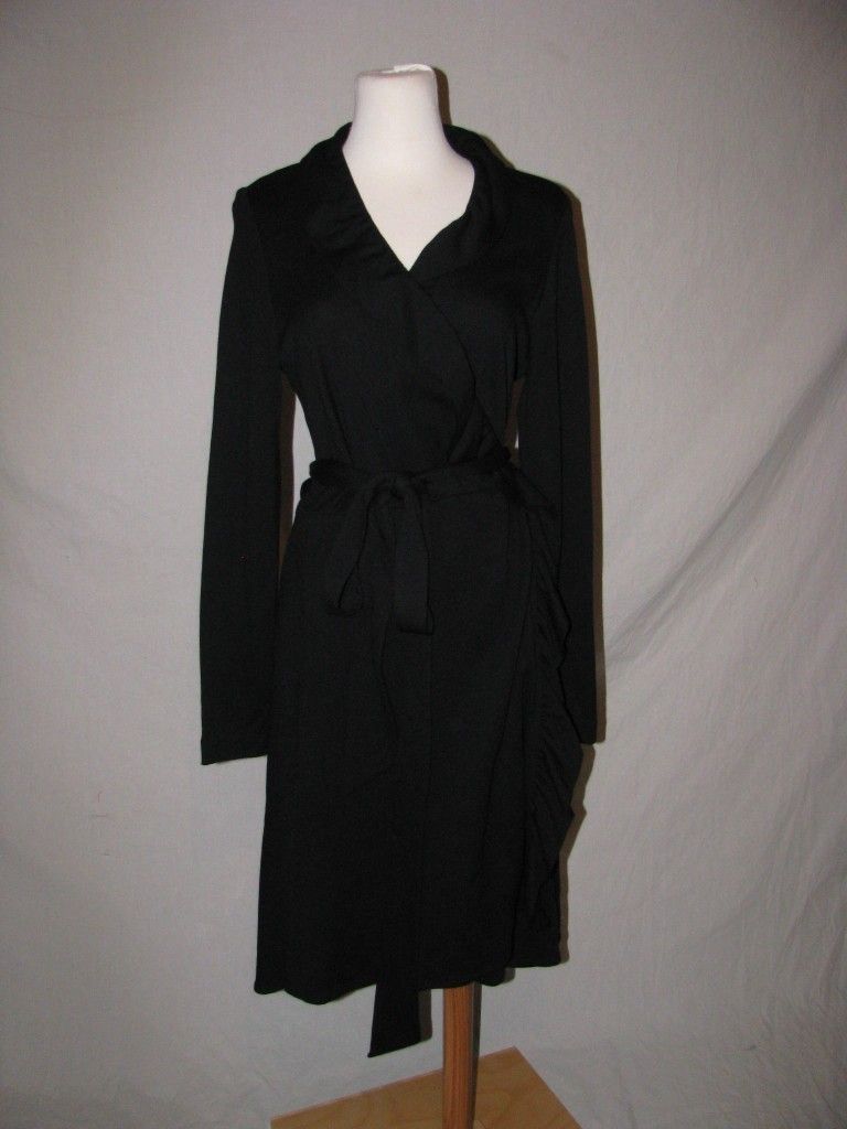 New Milly Maggie Wrap Dress L 10 12 Black Wool Sweaterdress