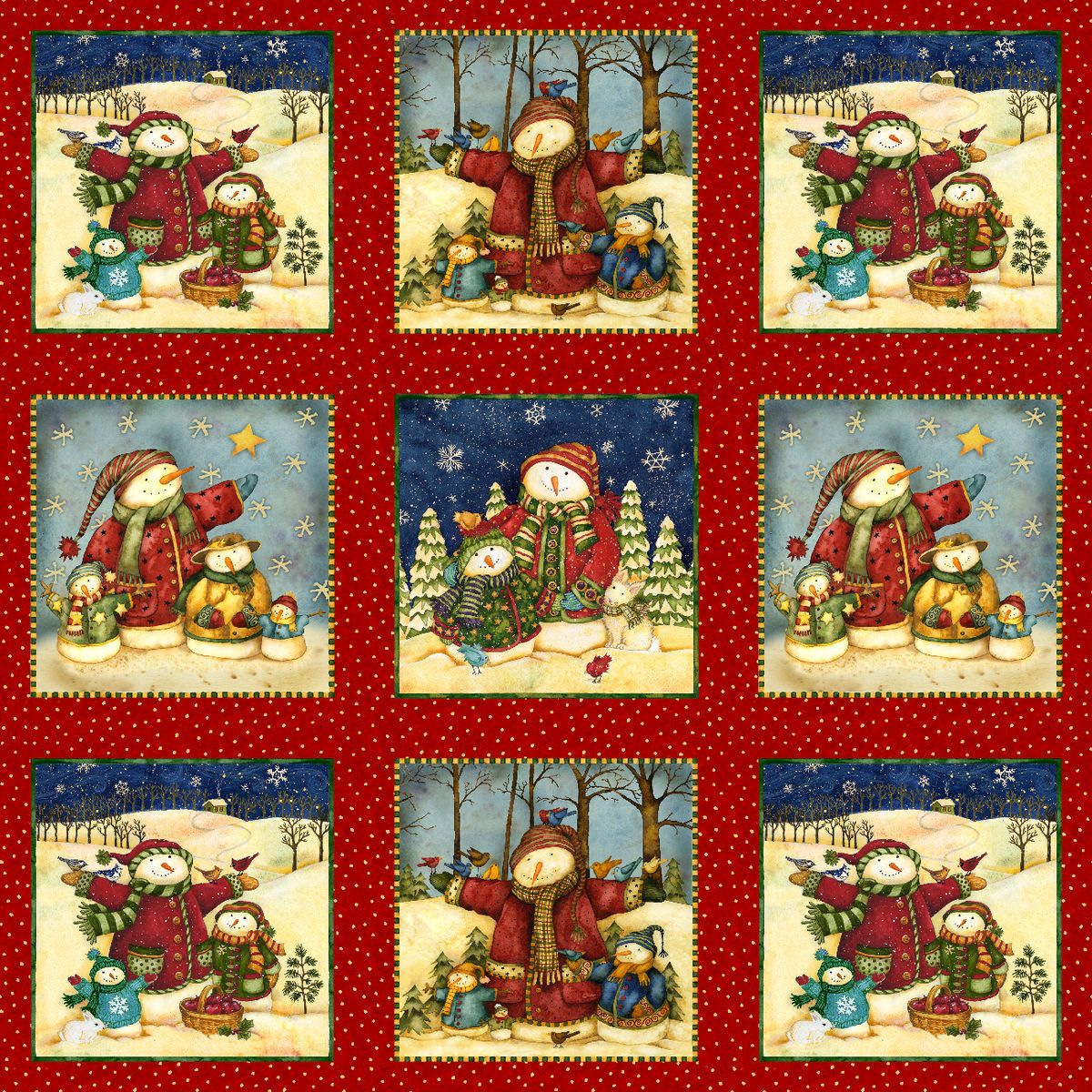 Fabric Winter Magic by SPx Fabrics Red Snowmen Set Patch Blocks