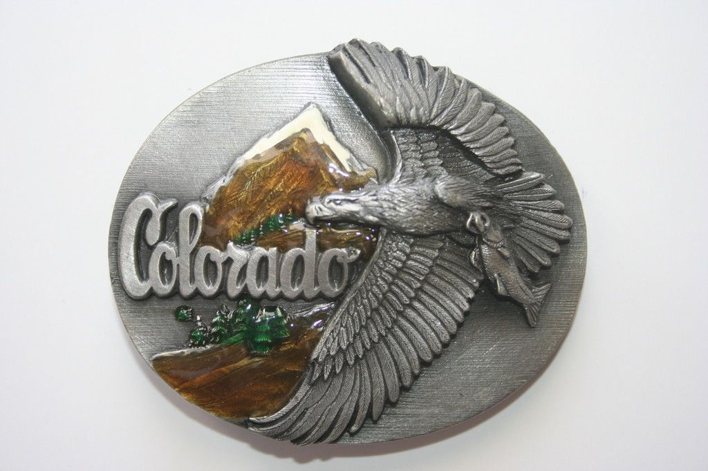 Colorado State Belt Buckle Fishing Eagle Mountain Scene