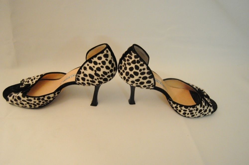 Manolo Blahnik 38 DOrsay Pony Hair Leopard Print Peep Toe Heels 7 5 8