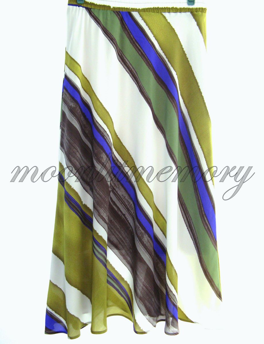 Silk Skirt New Size L XL Manteo Maxi Stripes Chiffon Bias Cut