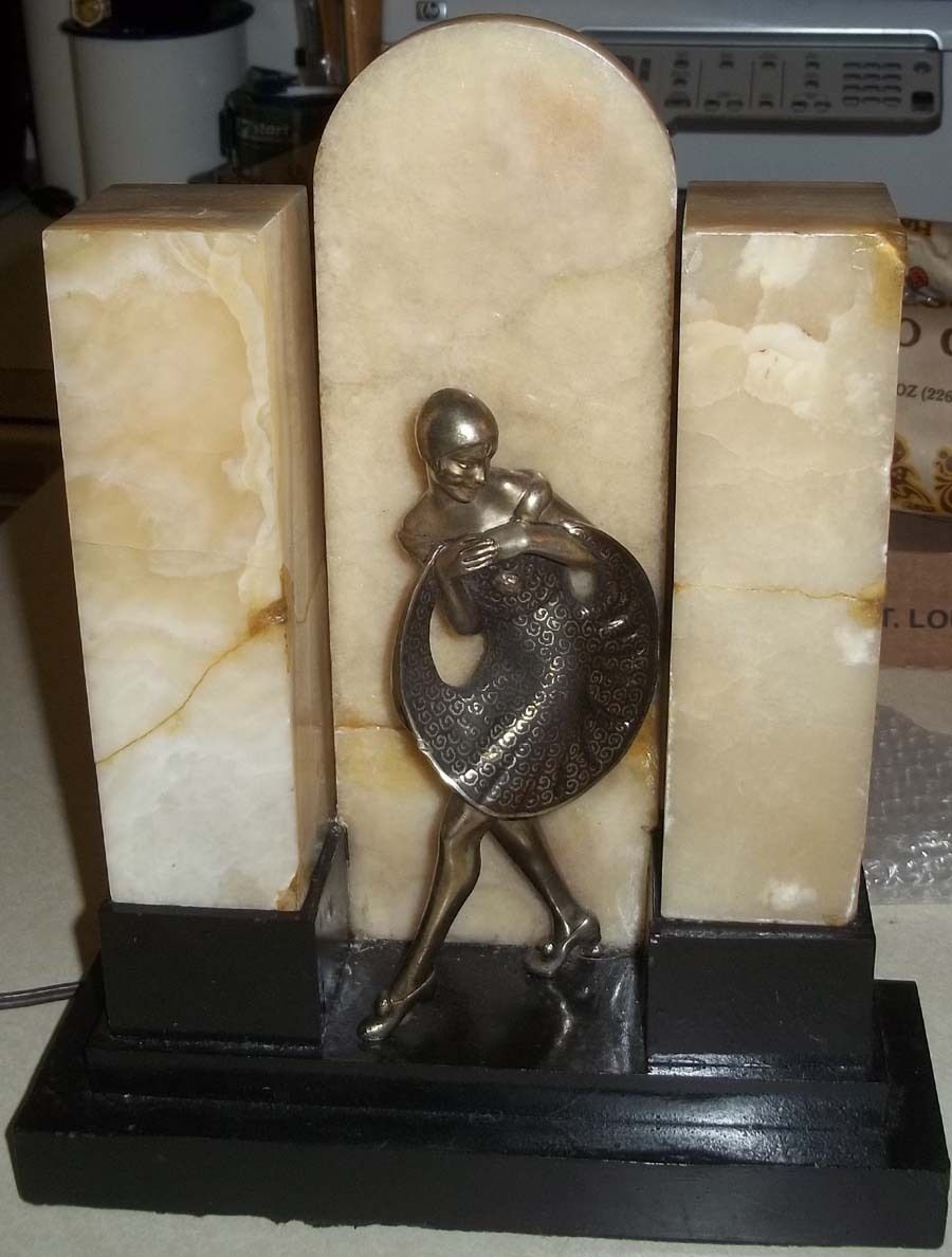 Antique Art Deco Dancing Posing Flapper Marble Table Lamp Cute