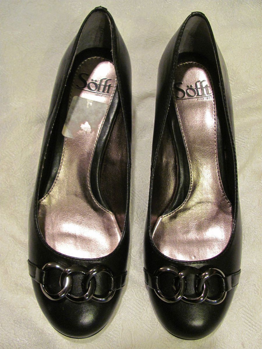 Sofft Black Leather Mid Height Heels Pumps Size 8W New in Box