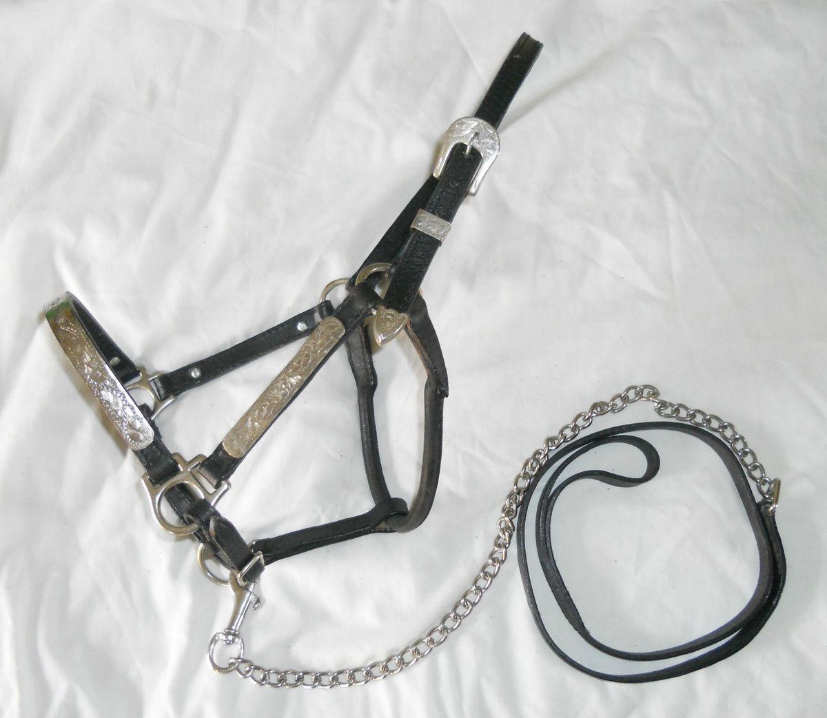 Western Silver Show Leather Halter Lead Arabian COB Nice Quality Soft