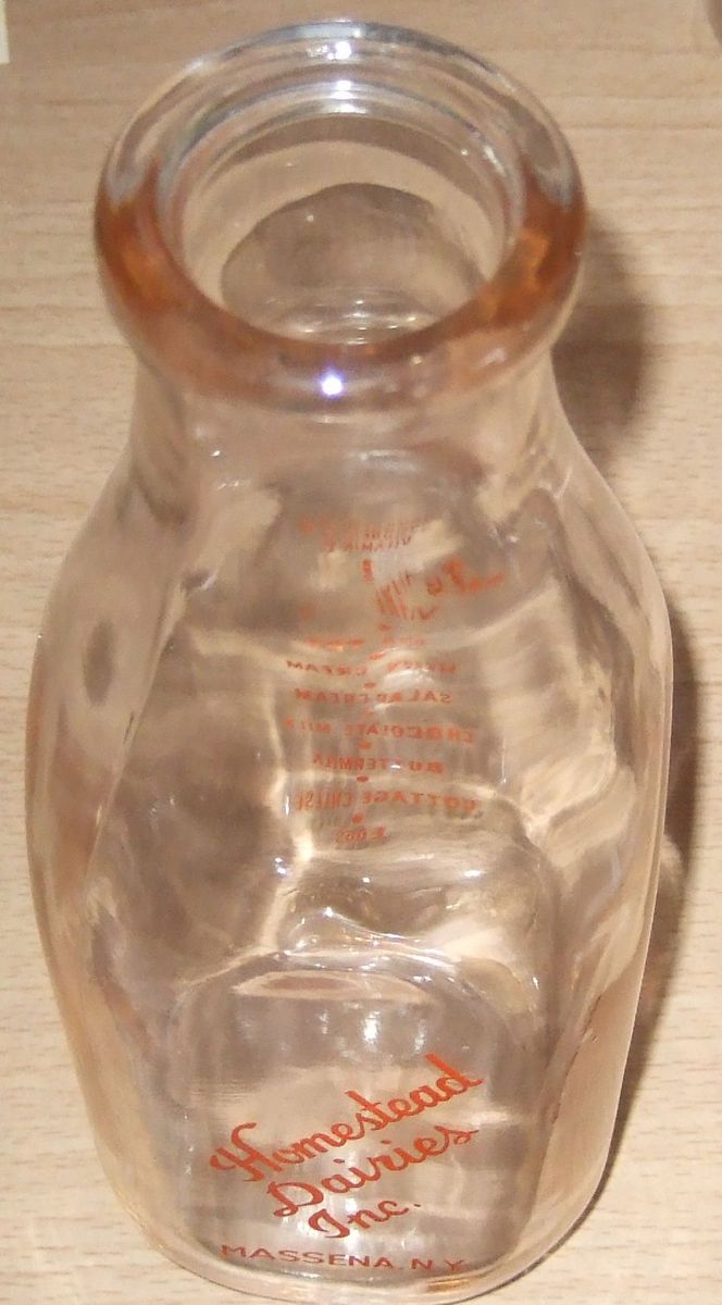 Homestead Dairies Inc Massena NY Printed 2 Sides Qt Milk Bottle 1940