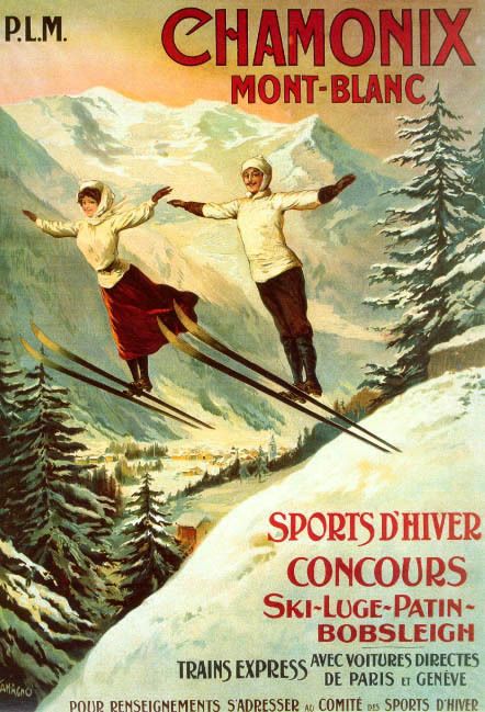 PARIS ALPS SKI WINTER SPORT MONT BLANC SNOW CHAMONIX VINTAGE POSTER