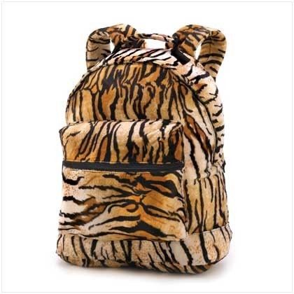 Tiger Stripe Print Soft Plush Fur Fabric Backpack Bookbag 13 x 16